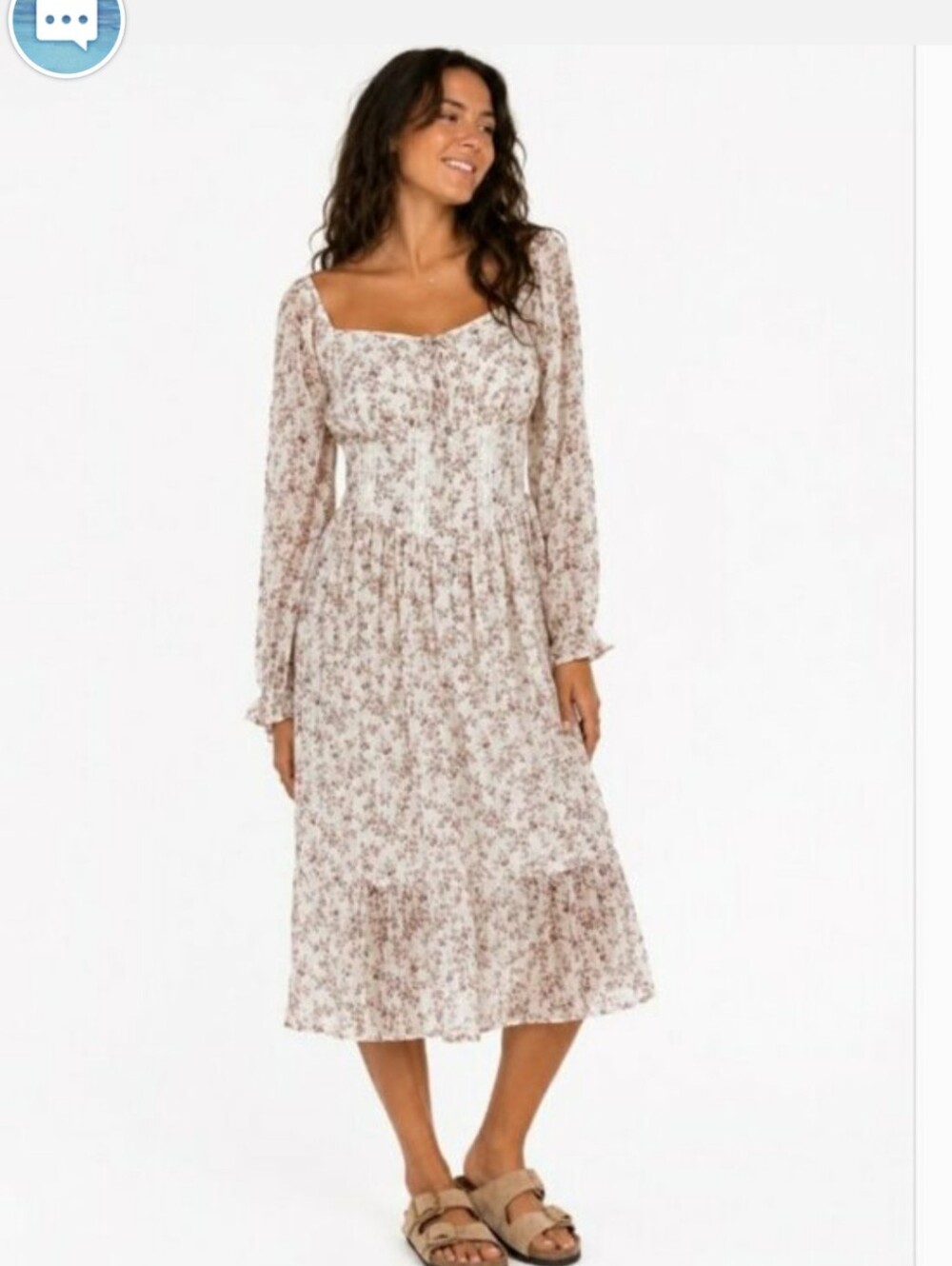 Floral Square-Neck Midi Dress - Cream Floral